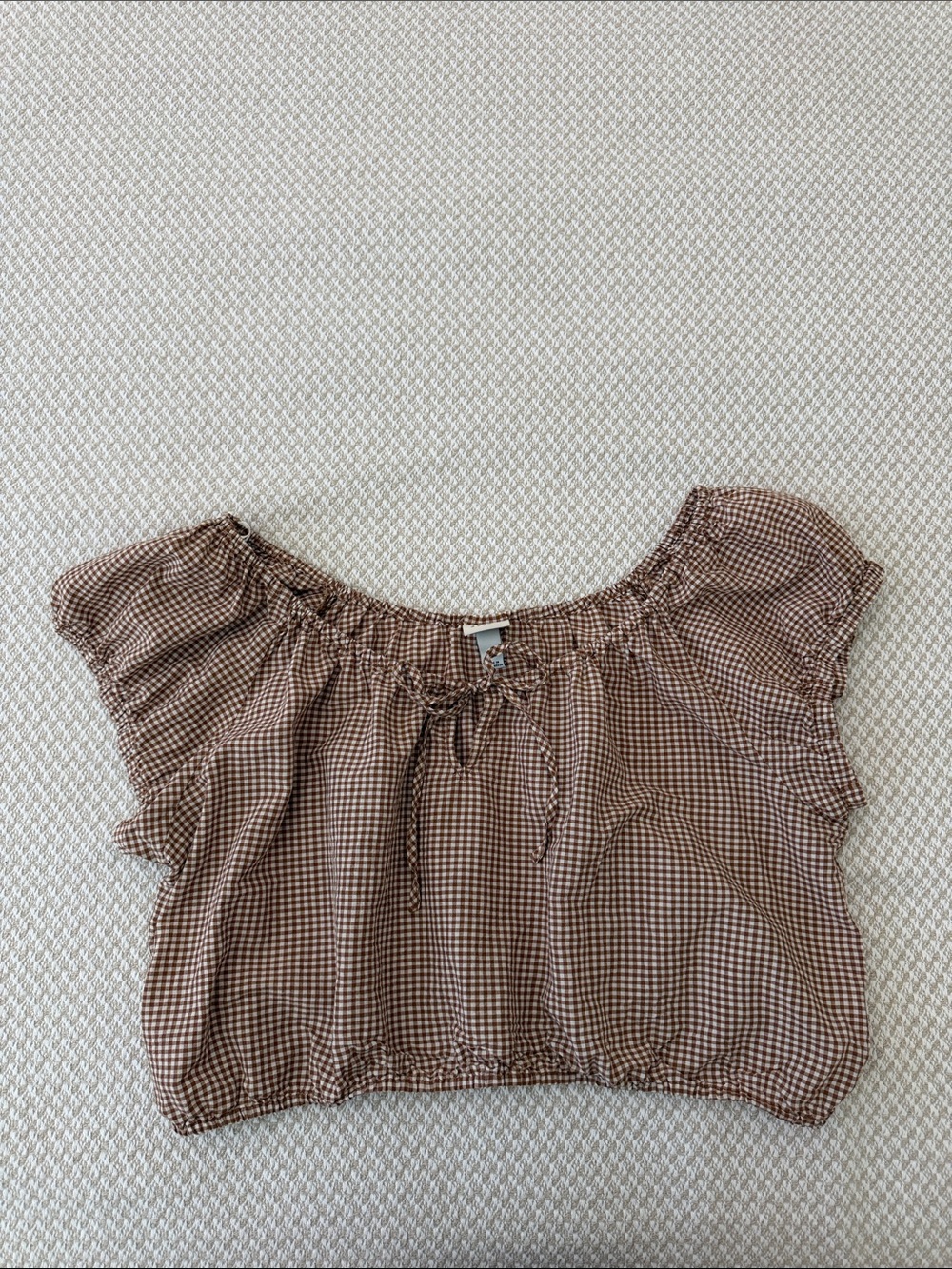 a new day Brown Gingham Off-Shoulder Crop Top